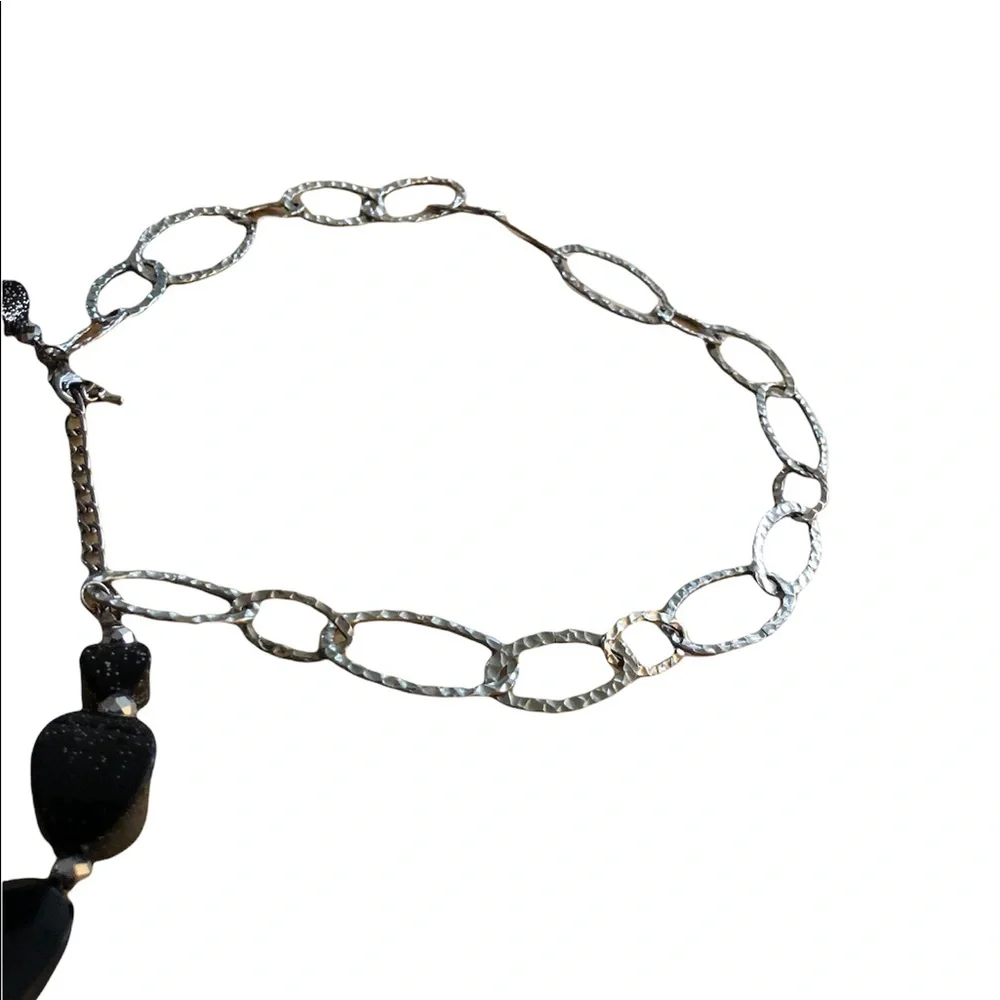 Glam Goth Disco Silver Black Chunky‎ Glitter Beaded Double Chain Necklace